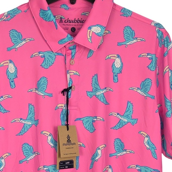chubbies Other - Chubbies Golf Polo 2.0 Mens Large Pink Toucan Bird Performance Casual Resort NWT